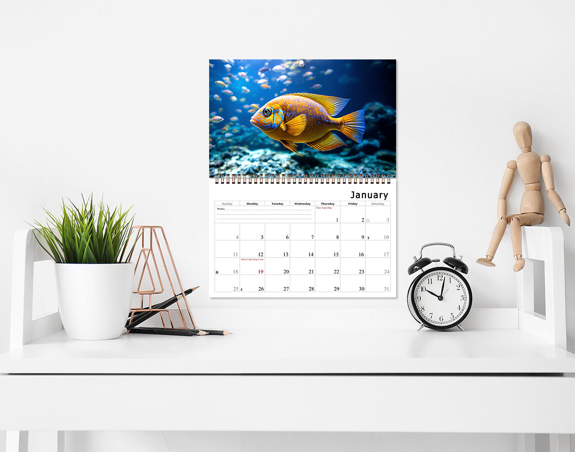 2027 Spiral-bound Wall Calendar (Tropical Fishes) - 12 Months Desktop/Wall Calendar/Planner