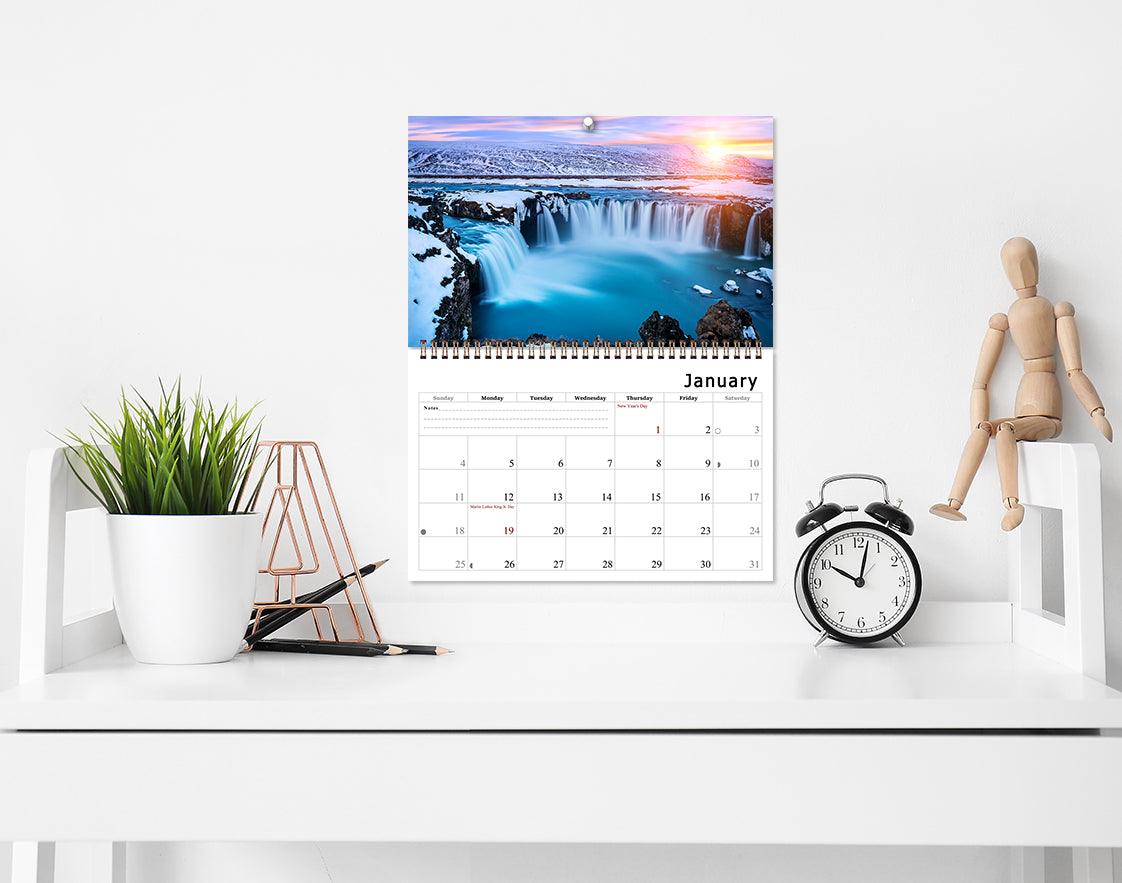 2027 Spiral-bound Wall Calendar (Sunset&Sunrise) - 12 Months Desktop/Wall Calendar/Planner