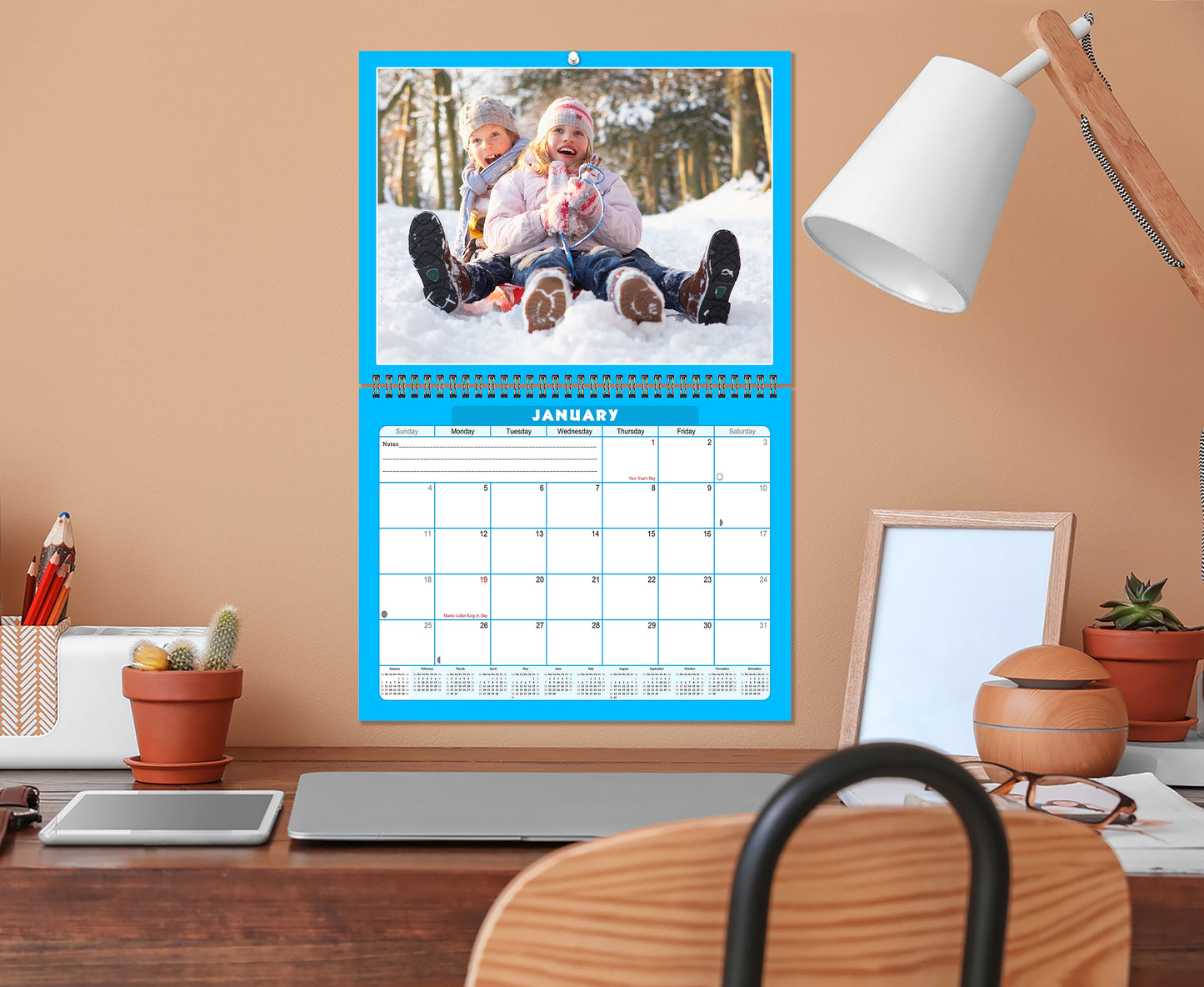 Personalized Custom 2027 Wall Calendar Spiral-bound (Add Your Photos) - 12 Months Desktop/Wall Calendar/Planner - Premium Quality 11 inches by 8.5 inches (11 x 17 Inches Open) Made in USA (Edition #05)
