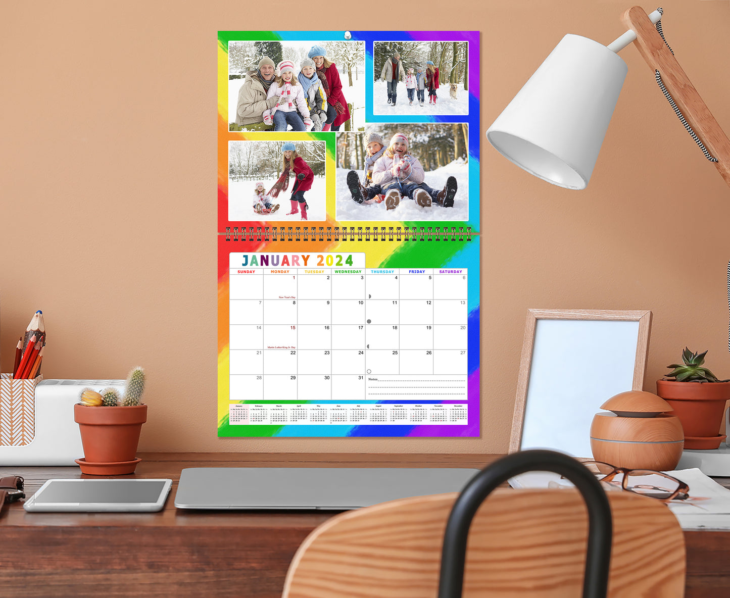 2024 Scrapbook Wall Calendar Spiral-bound (Add Your Own Photos) - 12 Months Desktop #014