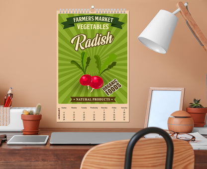 2027 Wall Oversized Art Poster Calendar Spiral-bound - Farmer Market Vegetables