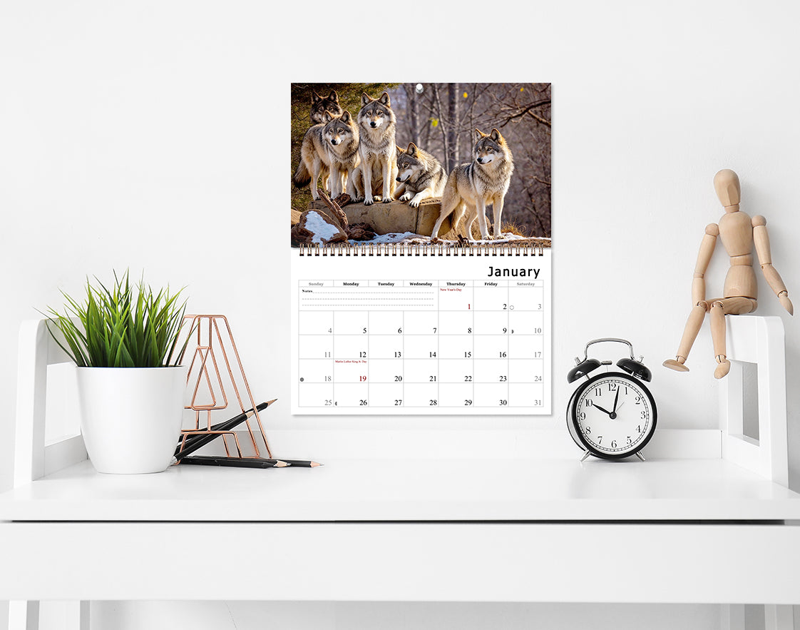 2027 Spiral-bound Wall Calendar (Wolves) - 12 Months Desktop/Wall Calendar/Planner