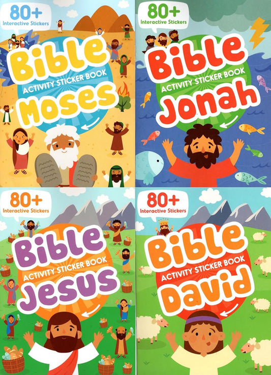 Bible Activity Jonah, Moses, Jesus, David - Sticker Book Over 80 Stickers (Set of 4 Books)