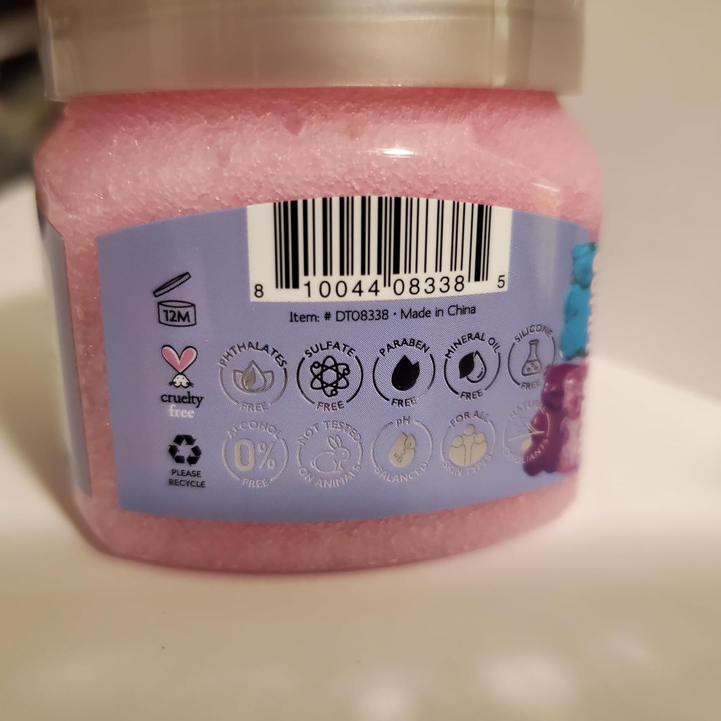 Gummy Bear Exfoliating Sugar Scrub with Glycolic Acid + Pink Sugar, Gummy Bear