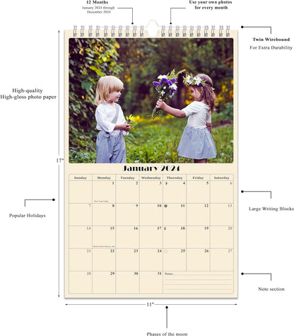 Personalized Custom 2024 Wall Calendar (Add Your Photos) Planner Premium Quality