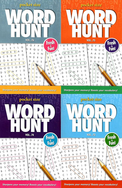 Large Print Word Hunt - All New Puzzles - (Pocket Size) - Vol.73-76 (Set of 4)