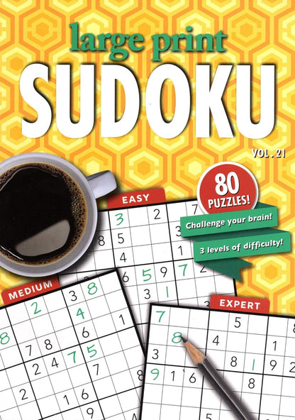 Large Print Sudoku Puzzle - Easy - Medium - Expert - Vol. 20 - 21 (Set of 2)