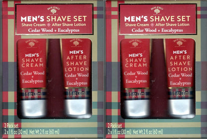 Cedar Wood + Eucalyptus Men's Shave and After Shave Lotion Cream 2 Pack Set Moisturize 2 x 1fl oz (30ml) (Set of 2 Pack)