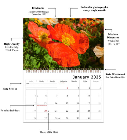 2025 Spiral-bound Wall Calendar (Flowers) - 12 Months Desktop/Wall Calendar/Planner (Copy) (Copy) (Copy)