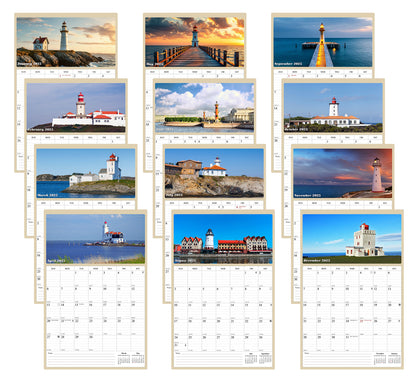 2025 Wall Calendar Spiral-bound Twin-Wire Binding - 12 Months Planner - Large Ruled Blocks with Julian Dates - (Lighthouses)