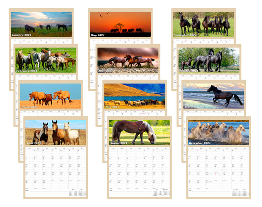 2024 Wall Calendar Spiral-bound Twin-Wire Binding - 12 Months (Horses)