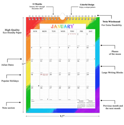 2027 Wall Calendar Spiral-Bound Twin-Wire Binding - 12 Months  07