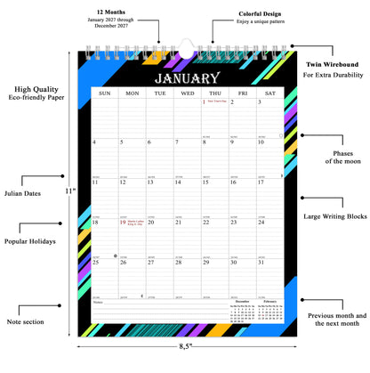 2027 Wall Calendar Spiral-Bound Twin-Wire Binding - 12 Months  08