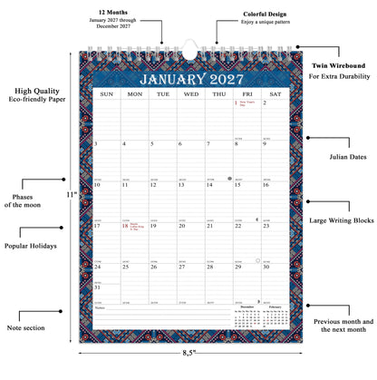 2027 Wall Calendar Spiral-Bound Twin-Wire Binding - 12 Months  18