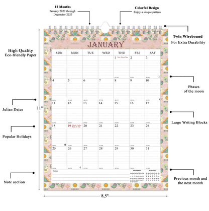 2027 Wall Calendar Spiral-Bound Twin-Wire Binding - 12 Months  16