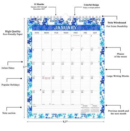 2027 Wall Calendar Spiral-Bound Twin-Wire Binding - 12 Months  01