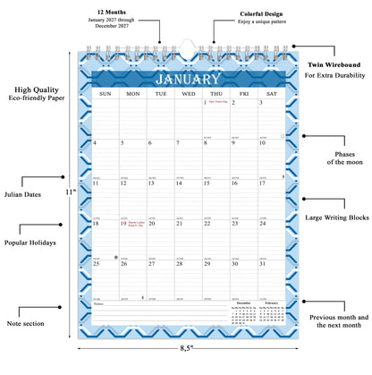 2027 Wall Calendar Spiral-Bound Twin-Wire Binding - 12 Months  03