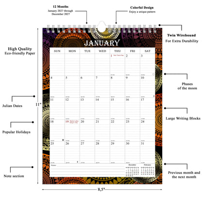 2027 Wall Calendar Spiral-Bound Twin-Wire Binding - 12 Months  09