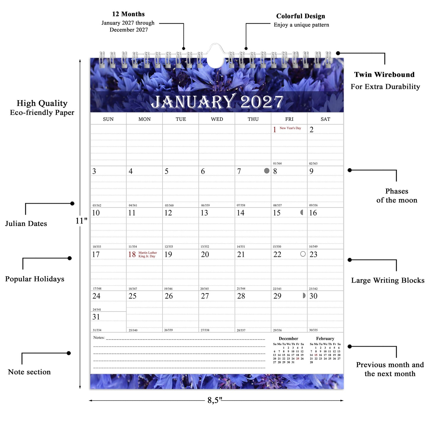 2027 Wall Calendar Spiral-Bound Twin-Wire Binding - 12 Months  04