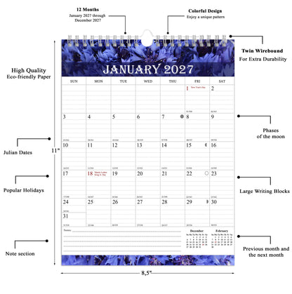 2027 Wall Calendar Spiral-Bound Twin-Wire Binding - 12 Months  04