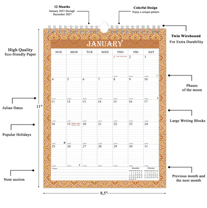 2027 Wall Calendar Spiral-Bound Twin-Wire Binding - 12 Months  02