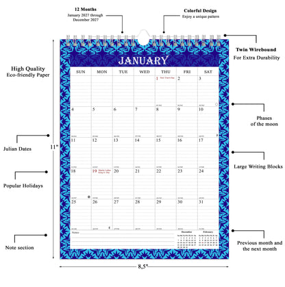 2027 Wall Calendar Spiral-Bound Twin-Wire Binding - 12 Months  14