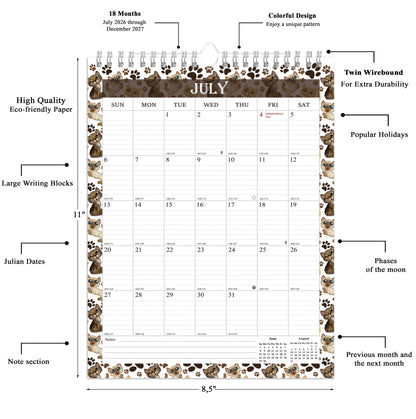 2026-2027 Wall Calendar Spiral-bound Twin-Wire Binding - 18 Months 8.5" x 11" 017