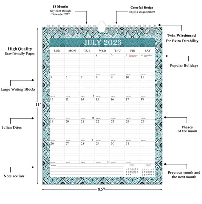 2026-2027 Wall Calendar Spiral-bound Twin-Wire Binding - 18 Months 8.5" x 11" 018