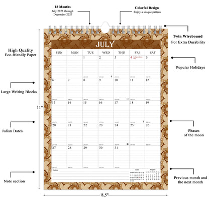 2026-2027 Wall Calendar Spiral-bound Twin-Wire Binding - 18 Months 8.5" x 11" 02