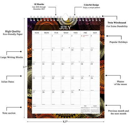 2026-2027 Wall Calendar Spiral-bound Twin-Wire Binding - 18 Months 8.5" x 11" 09