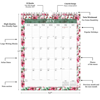 2026-2027 Wall Calendar Spiral-bound Twin-Wire Binding - 18 Months 8.5" x 11" 01