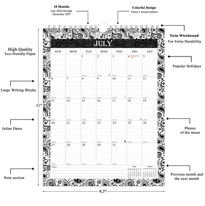 2026-2027 Wall Calendar Spiral-bound Twin-Wire Binding - 18 Months 8.5" x 11" 06