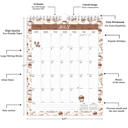 2026-2027 Wall Calendar Spiral-bound Twin-Wire Binding - 18 Months 8.5" x 11" 010