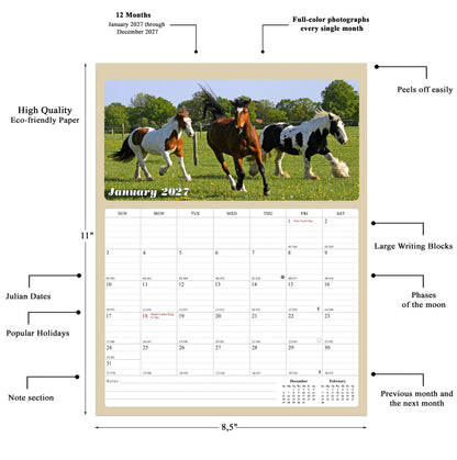 2026 - 2027 Calendar Magnetic Peel & Stick 18 Months 8.5" x 11" Horses