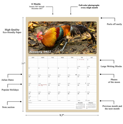 2026 - 2027 Calendar Magnetic Peel & Stick 18 Months 8.5" x 11" Roosters