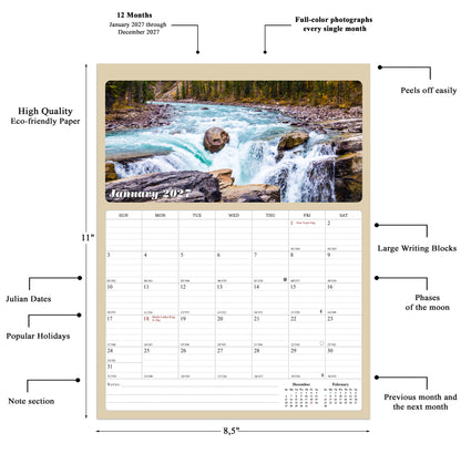 2027 Calendar Magnetic Peel & Stick 12 Months 8.5" x 11" Outdoor