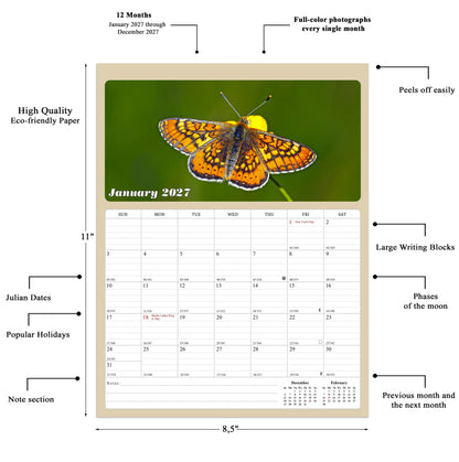 2026 - 2027 Calendar Magnetic Peel & Stick 18 Months 8.5" x 11" Butterflyes