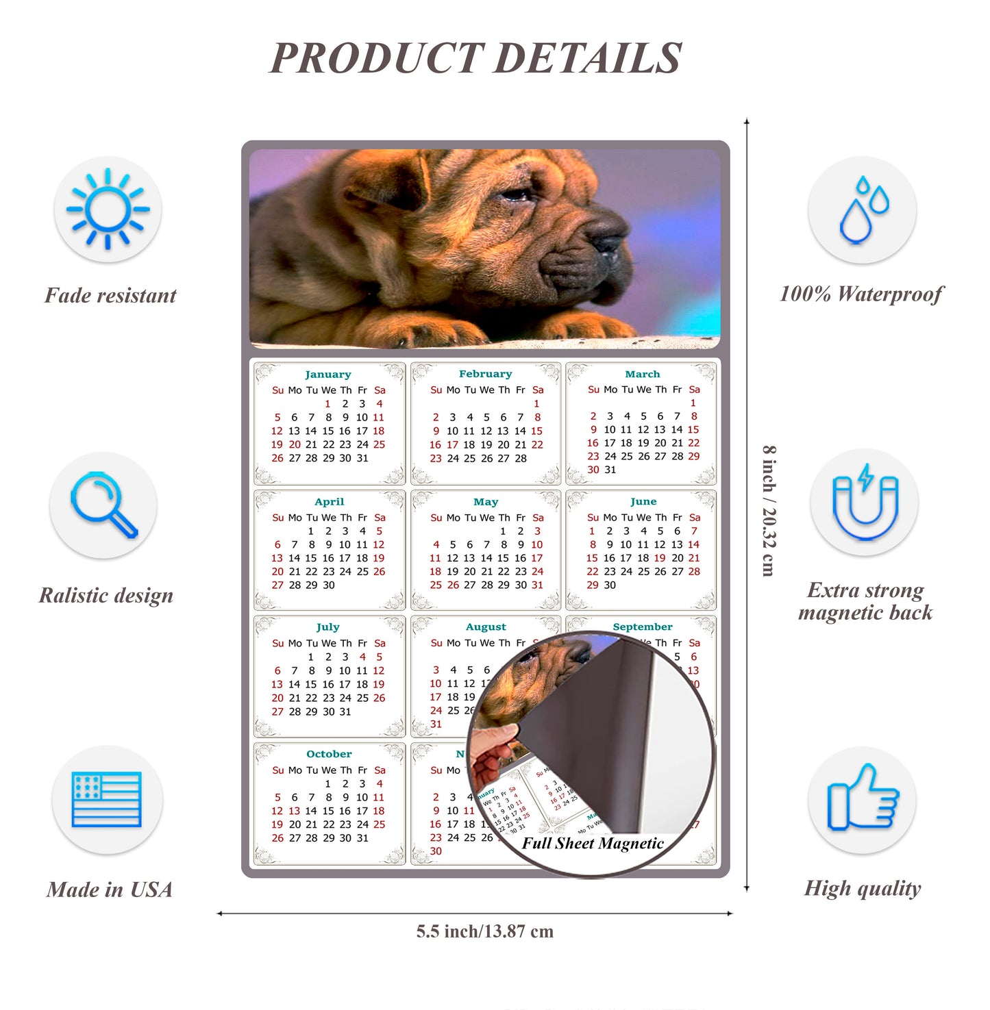 2026 Magnetic Calendar - Today is My Lucky Day (Fade, Tear, and Water Resistant)- Dogs Themed 012