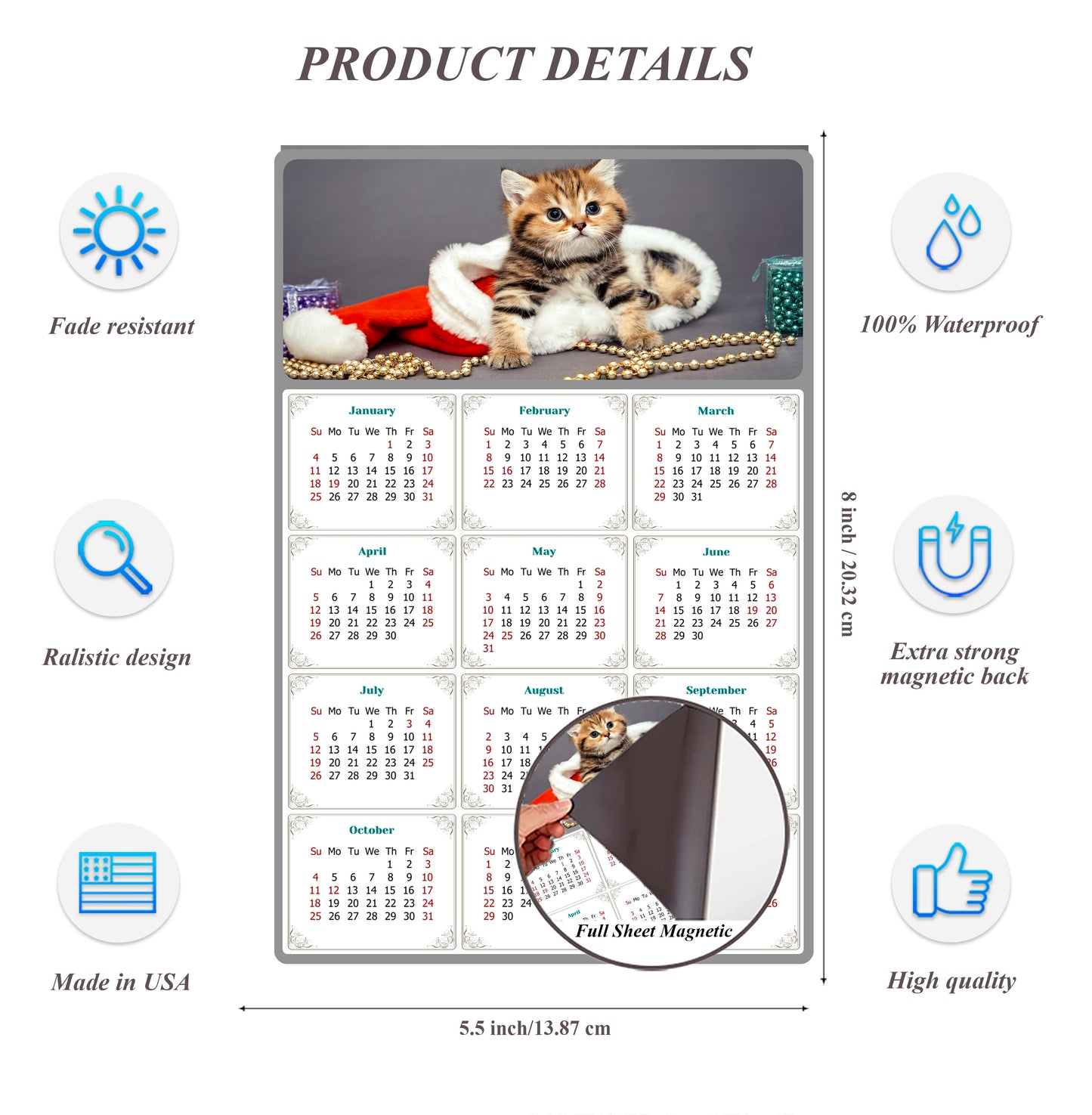 2026 Magnetic Calendar - Today is My Lucky Day (Fade, Tear, and Water Resistant)- Cat Themed 023