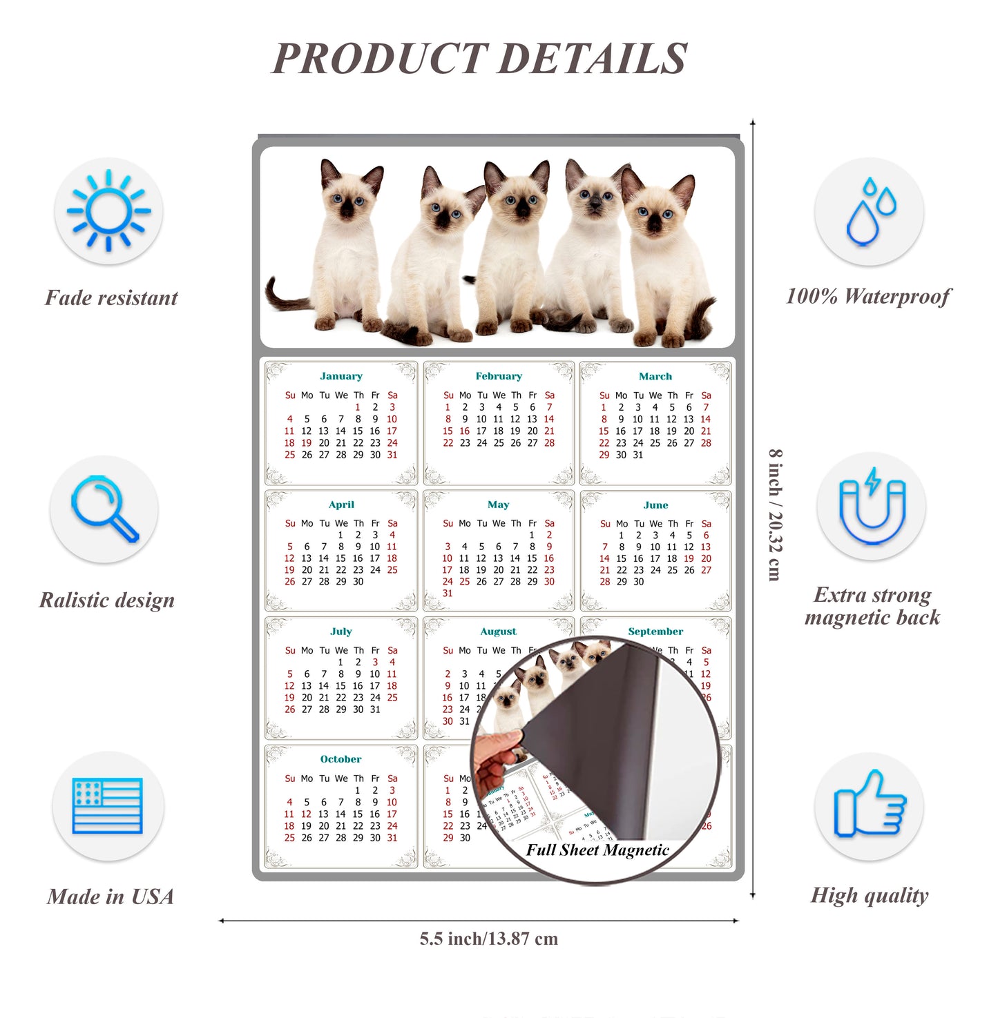 2026 Magnetic Calendar - Today is My Lucky Day (Fade, Tear, and Water Resistant)- Cat Themed 020