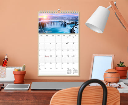 2027 Wall Calendar Spiral-bound Twin-Wire Binding - 12 Months Planner - Large Ruled Blocks with Julian Dates - (Sunset&Sunrise)