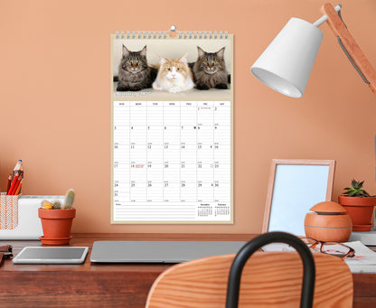 2026 - 2027 Wall Calendar Spiral-bound Twin-Wire Binding - 18 Months Planner - Large Ruled Blocks with Julian Dates - (Cats)