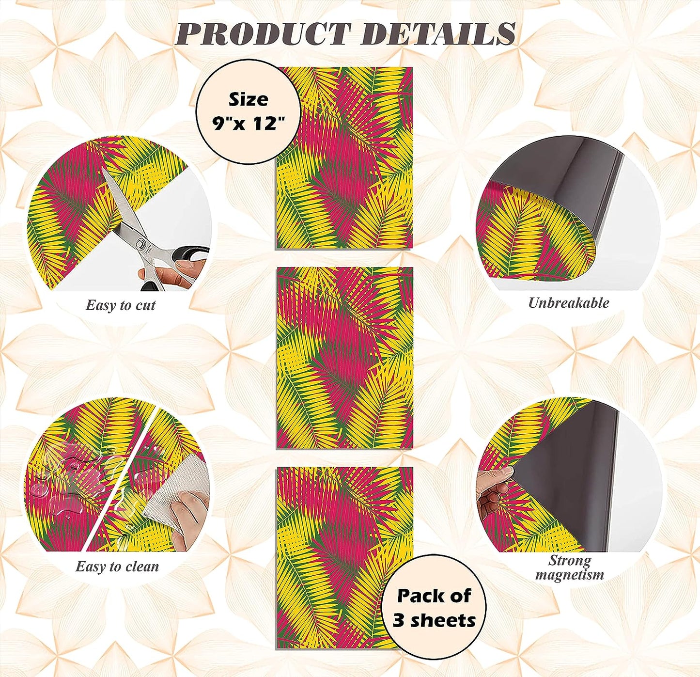 Magnetic Locker Wallpaper (Full sheet Magnetic) - Remove & Reuse Decorative Vinyl (Tropical leaves) - Pack of 3 Sheets (vb062)