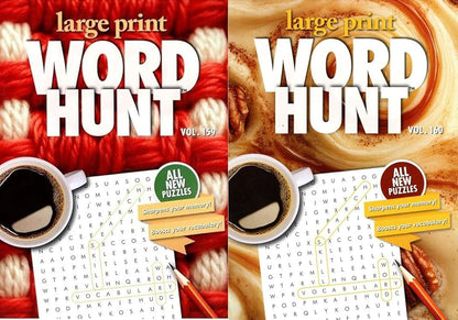 Large Print Word Hunt - All New Puzzles - Sharpen Your Memory - Vol.159,160