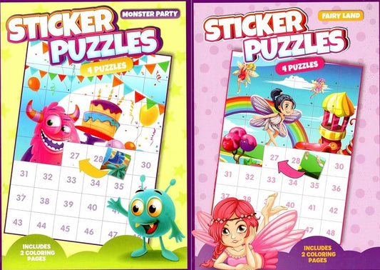 Activity Books for Kids: Sticker Puzzles - Fairy Land, and Monster Party