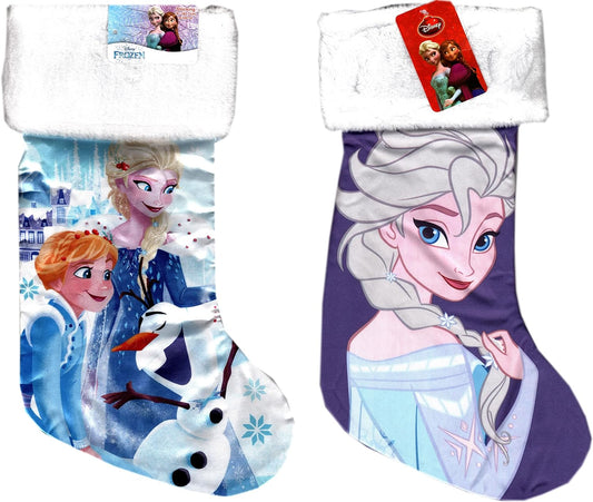 Frozen - 18" Full Printed Satin Christmas Stocking with Plush Cuff (Set of 2)