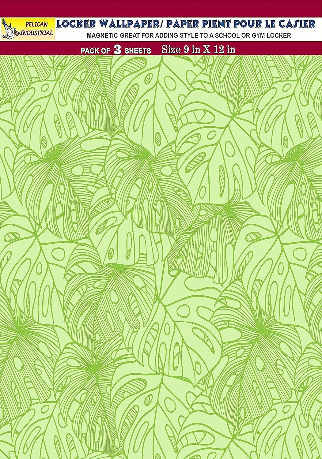 Magnetic Locker Wallpaper (Full sheet Magnetic) - Remove & Reuse Decorative Vinyl (Tropical leaves) - Pack of 3 Sheets (vb060)