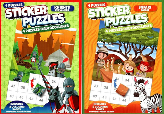 Activity Books for Kids: Sticker Puzzles - Knights, Safari (Set of 2)