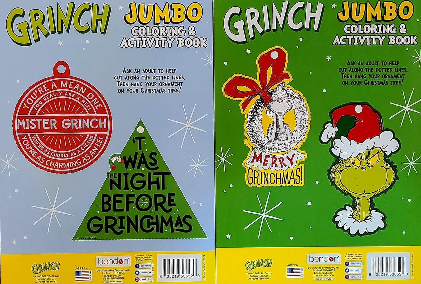 Grinch Holiday Christmas Coloring & Activity Book Set of 2