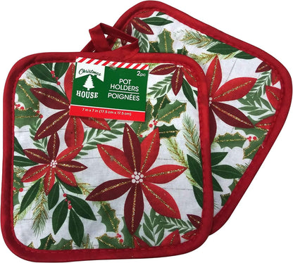 Christmas - Holiday Baking Kitchen Linen Set (6 Piece) - 2 Kitchen Towel, 2 Pot Holders, 1 Oven Mitt, 1 Magnetic Dry Erase Recipe Planner (Style 03)